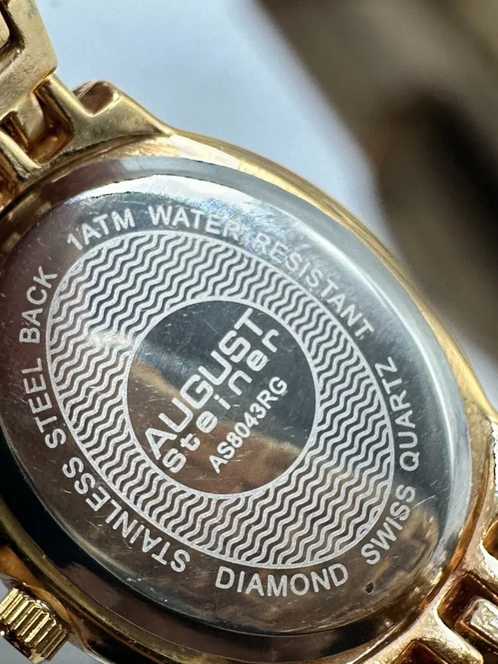 August Steiner Watch Women Gold Tone Blue Mother of Pearl Dial New Battery